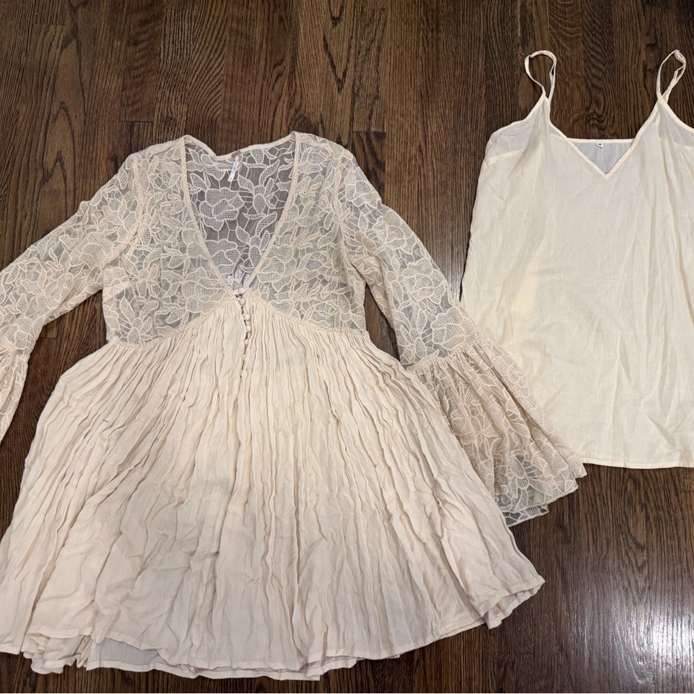 Free People Cream Lace Mini Dress - Picture 1 of 9
